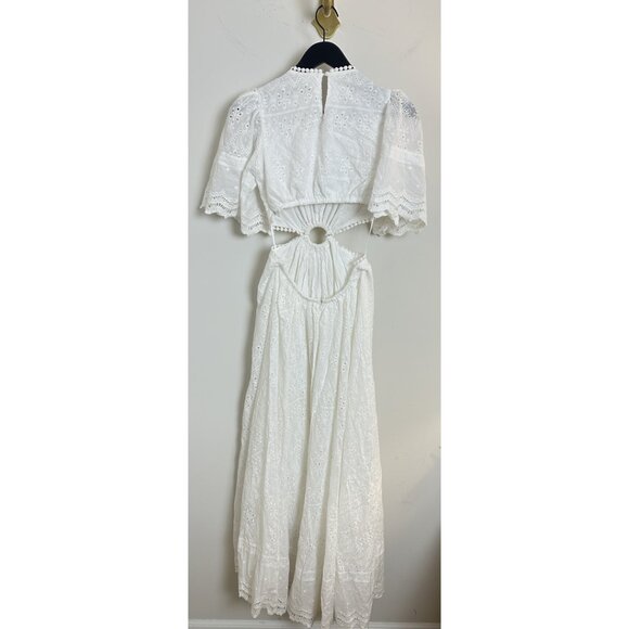 PETAL & PUP Merletto Short Sleeve Cutout Eyelet Maxi Dress in White Size Small - Picture 8 of 15